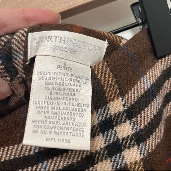 WORTHINGTON Plaid Wool Blend Fringe Academia Midi Skirt. Size US 6 Petite - Picture 3 of 9